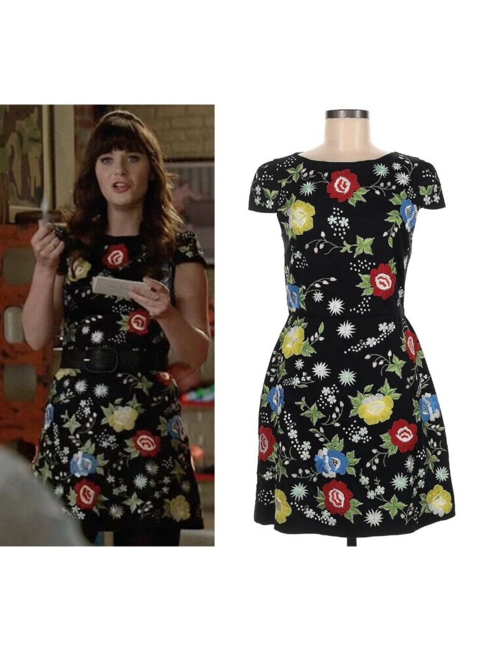 ASO ZOOEY DESCHANEL NEW GIRL Ellen Embroidered Floral Dress RARE EUC COTTAGECORE
